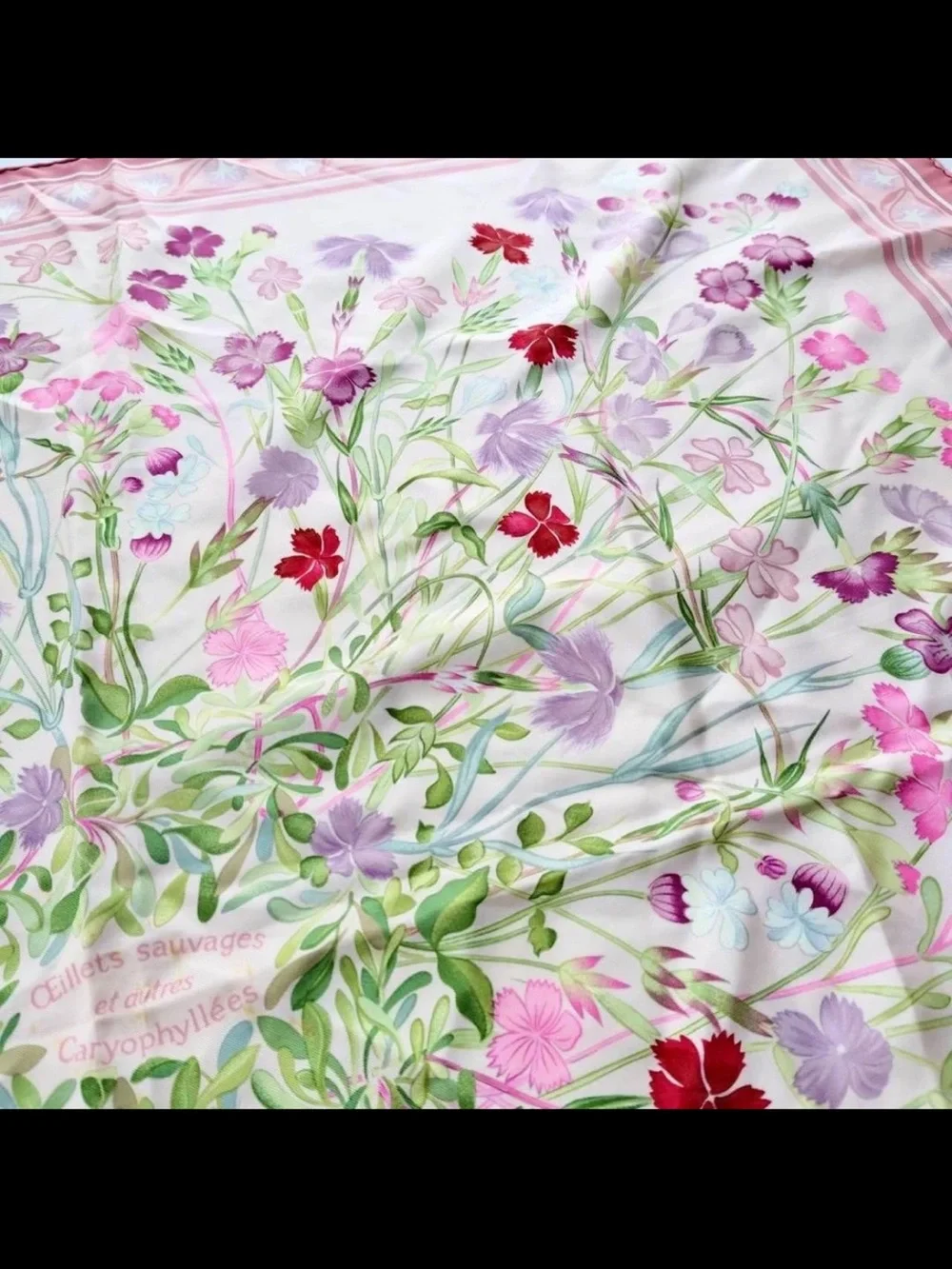 Hermes Pink Floral Print Silk Square Scarf